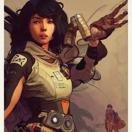 Image similar to apex legends, illustration, art by artgerm and greg rutkowski and alphonse mucha