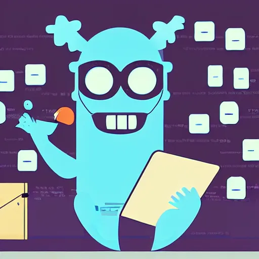 Prompt: nerdy monster hacker humans typing in a computer and doing web design in the brain art labs