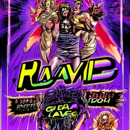 Prompt: rave flyer by glenn fabry, iridescent - h 6 4 0