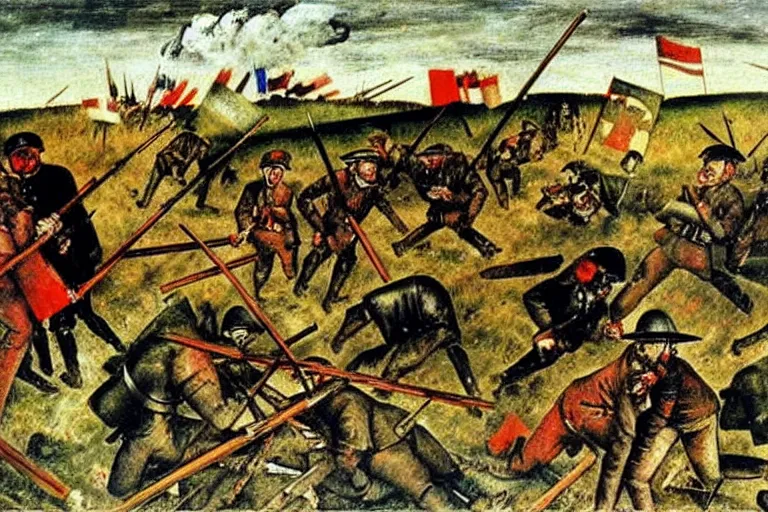 Image similar to a scene from a battlefield, painting by otto dix, k