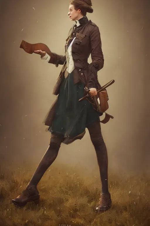 Image similar to hyper realistic photo of victorian hunter girl full body, cinematic, artstation, cgsociety, greg rutkowski, brom