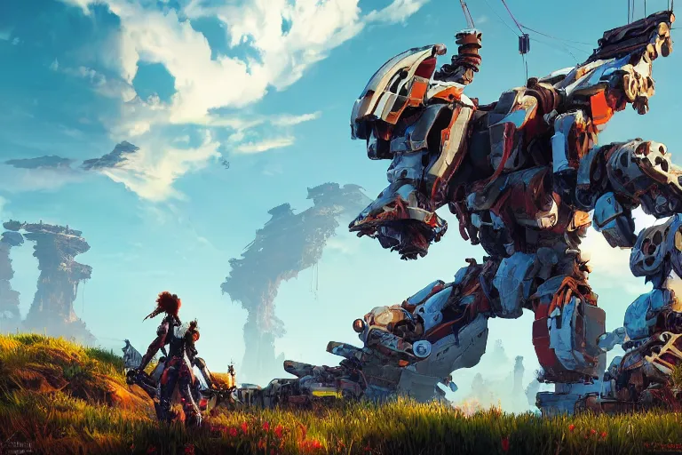 Image similar to scrapper machine mecanical creature robot of horizon forbidden west horizon zero dawn radiating a glowing aura global illumination ray tracing hdr fanart arstation by ian pesty and alena aenami artworks in 4 k