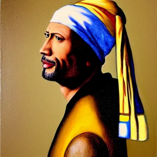 Prompt: painting of Dwayne Johnson with the pearl earring