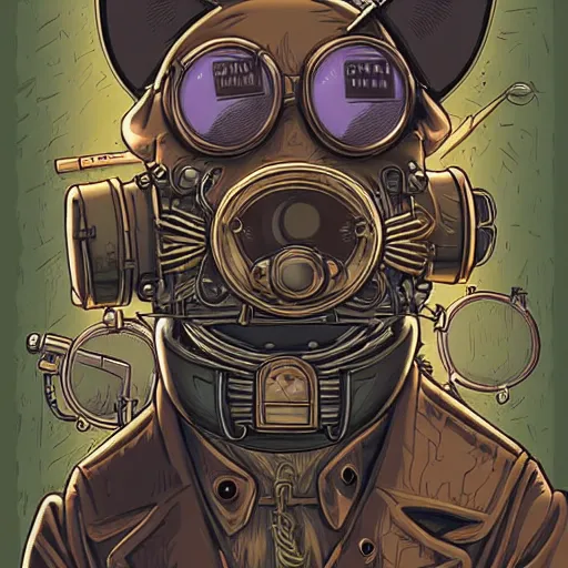 Image similar to a rat with steampunk googles, by dan Mumford