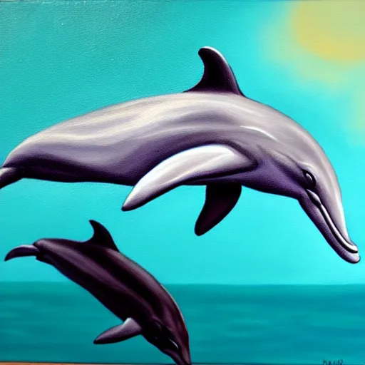 Image similar to detailed oil painting of a dolphin wearing clothes