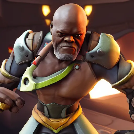 Prompt: samuel l jackson as doomfist from overwatch, 4 k, doomfist