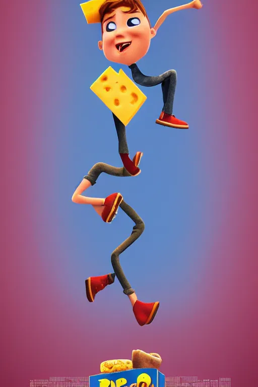 Image similar to Poster for a movie about a boy that loves to eat cheese. pixar style, 3d animation, render, zigor samaniego style