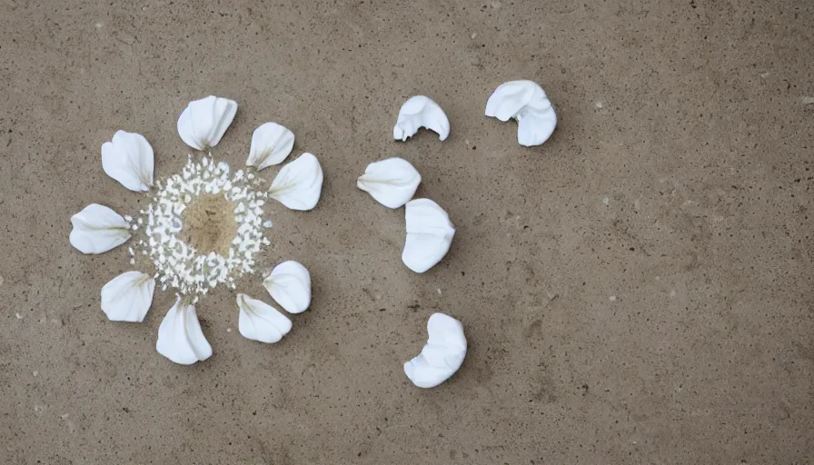 Image similar to a flower made of milk on a white ceramic floor