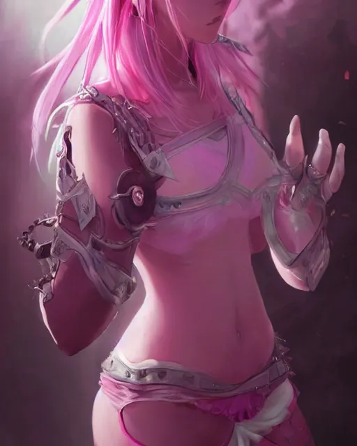 Image similar to an anime portrait of the pink sorceress of hearts from skyrim, by stanley artgerm lau, wlop, rossdraws, james jean, andrei riabovitchev, marc simonetti, and sakimichan, trending on artstation