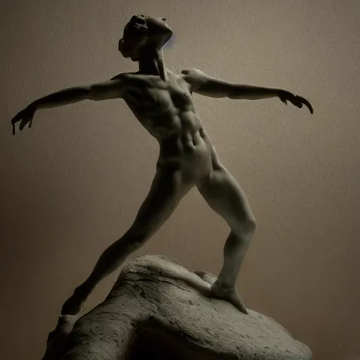 Prompt: a dancer made of wet clay, motion blur, cinematic light, by michelangelo, beautiful dreamy lighting,