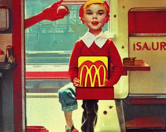 Prompt: vintage mcdonald's commercial depicting the hamburgular, by saul leiter, by norman rockwell