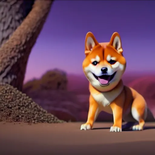 Image similar to weta disney pixar movie still photo of funny shiba inu with baseball bat : : shiba inu by pixar : : giant sign that says bonk : : by weta, greg rutkowski, wlop, ilya kuvshinov, rossdraws, artgerm, octane render, iridescent, bright morning, anime, liosh, mucha : :