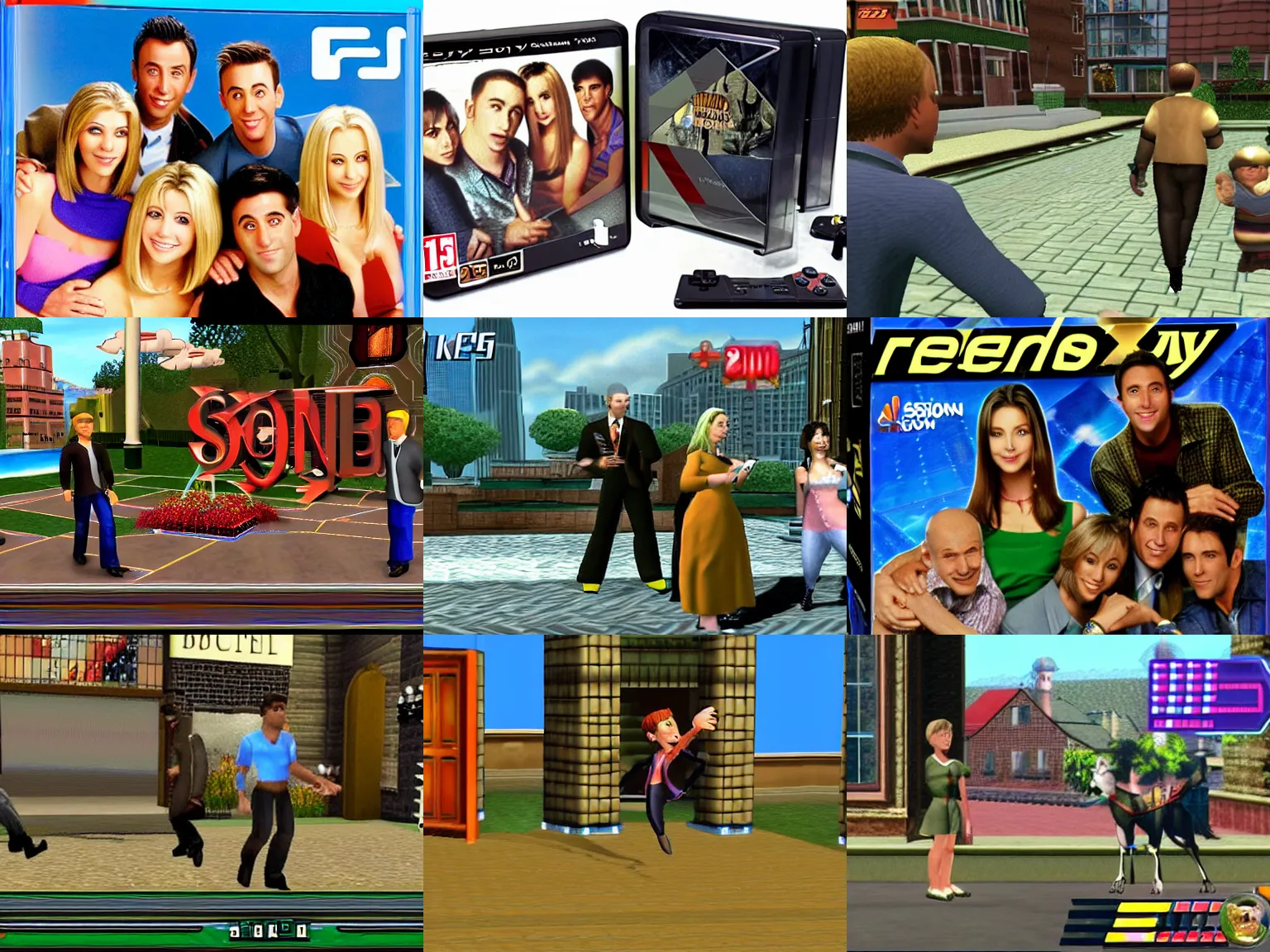 Prompt: NBC's Friends the Video Game (2001) from Activision, Sony PlayStation 2 graphics.