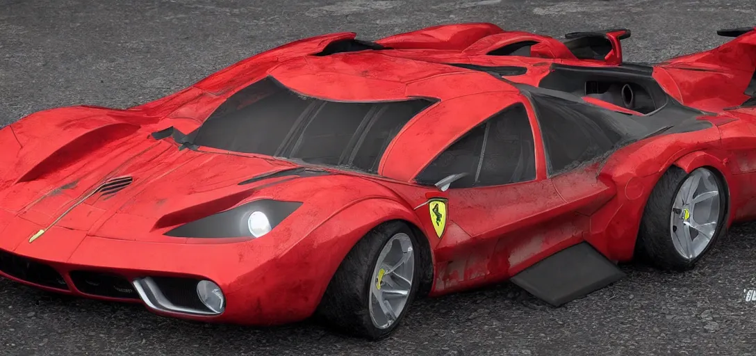 Prompt: Fallout Ferrari Car Concept Art, vibrant colors, 8k photorealistic, black background, HD, high details, trending on artstation