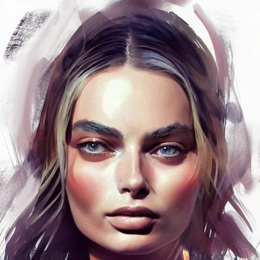 Prompt: a stunning portrait of a woman who looks like a mix between Emily Ratakowski and Margot Robbie, trending on artstation, WLOP, artgerm no blur, no distortion