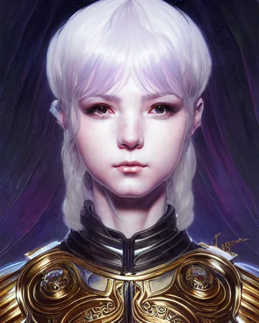 Image similar to portrait of beautiful cute young maiden girl with short white hairs in warhammer armor, art by ( ( ( kuvshinov ilya ) ) ) and wayne barlowe and gustav klimt and artgerm and wlop