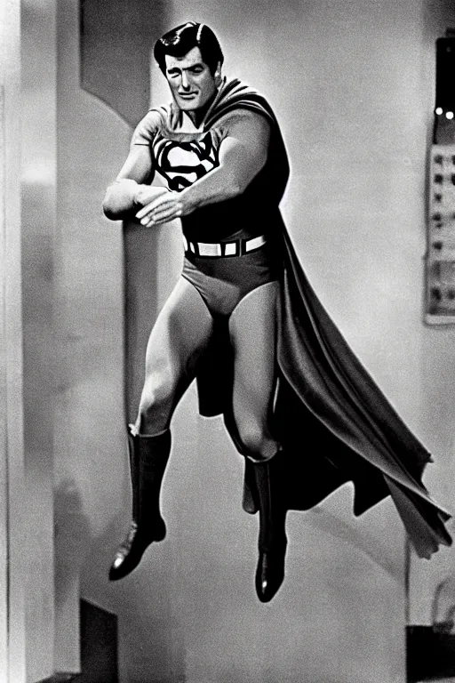 Image similar to rock hudson playing superman in 1 9 7 8, superhero movie