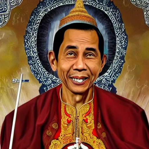 Prompt: Jokowi indonesian president as saint,with ortodhox syrian painting styles,with realistic details and authentic historical art