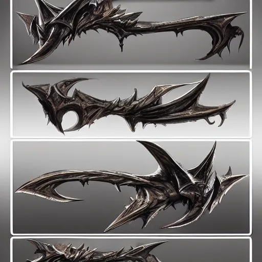 Image similar to concept art of dragon bow weapon, symmetry, bow design, fantasy bow, fantasy, behance, pinterest, deviantart, artstation, weapons concept art, design, rpg, weapon, detailed, digital art, incredible, digital painting