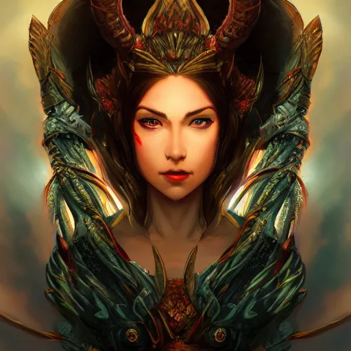 Prompt: stunning comic book style portrait photo of a dragon goddess, wide view, in the style of WLOP, 8k masterpiece, cinematic lighting, pristine clean design, high fantasy, insanely detailed, atmospheric,