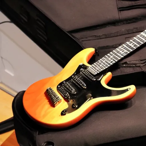 Image similar to an electric guitar made entirely out of bitcoin