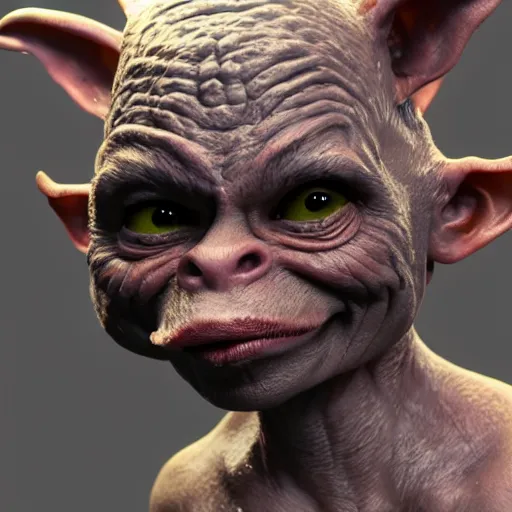 Image similar to a photorealistic render of a goblin in the style of Remi Luizy, Jean-Philippe Degosse, ultra detailed, octane render, 8K, raytracing