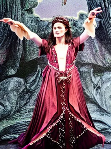 Image similar to a photograph of Keira Knightley as Miranda from the stage production of The Tempest