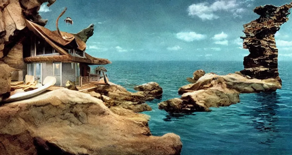 Prompt: seashell house where a hermit girl lives, atmospheric cinematography by syd mead and emmanuel lubezki