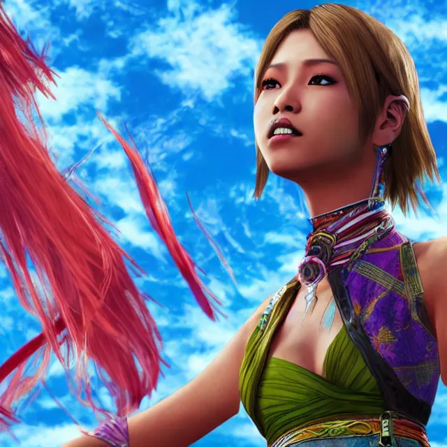 Image similar to Yuna from Final Fantasy X in GTA V, Cover art by Stephen Bliss, boxart, loading screen,