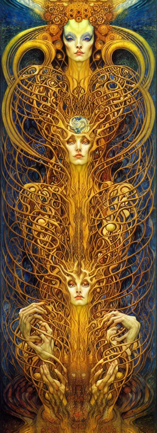 Image similar to Divine Chaos Engine by Karol Bak, Jean Delville, William Blake, Gustav Klimt, and Vincent Van Gogh, symbolist, visionary