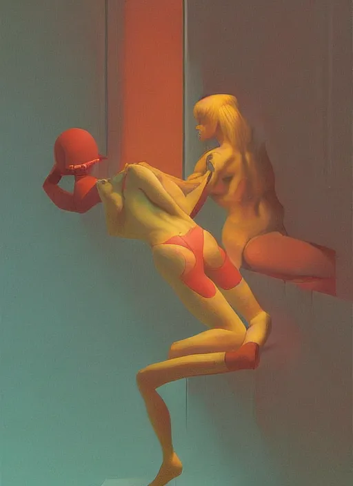 Image similar to sensual samus Aran Metroid Edward Hopper and James Gilleard, Zdzislaw Beksinski, Steven Outram highly detailed