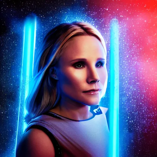 Image similar to Kristen Bell in Star Wars, glowing, dramatic, cinematic, Sony a7R IV, symmetric balance, polarizing filter, Photolab, Lightroom, 4K, Dolby Vision, Photography Award