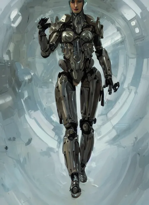 Prompt: a professional painting of a beautiful young female, clothed in cybernetic military armor, olive skin, long dark hair, beautiful bone structure, symmetrical facial features, intricate, elegant, digital painting, concept art, smooth, sharp focus, illustration, from Metal Gear, by Ruan Jia and Mandy Jurgens and Artgerm and William-Adolphe Bouguerea