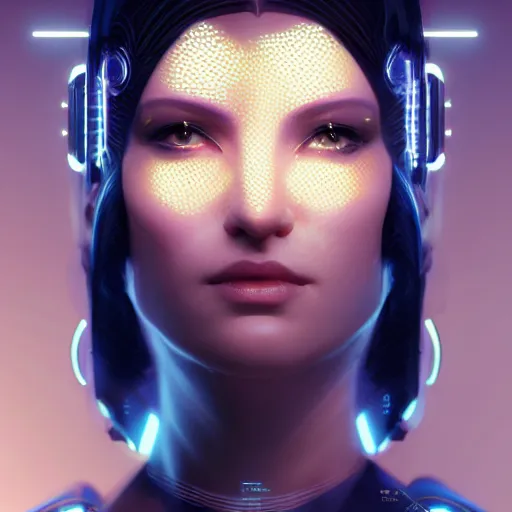 Prompt: avatar portrait of a cyberpunk art deco girl with a vectot grid of light falling on her face, sci-fi, intricate lighting, elegant noir, highly detailed, digital painting, studio portrait, artstation, sharp focus, photo by artgerm and greg rutkowski and Charlie Bowater