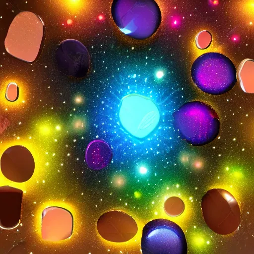 Image similar to something completely random and abstract made out of glowing gems and a rock