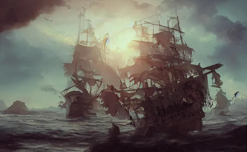 Prompt: pirate ship by vanessa morales, artstation