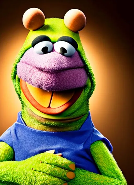 Image similar to studio portrait still of muppet!!!!! shrek!!!!!! as a muppet muppet as a muppet, 8 k, studio lighting, key light,