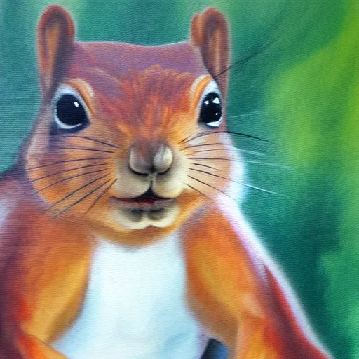 Prompt: oil painting of a muscular squirrel ripping its shirt off, 8 k, high quality