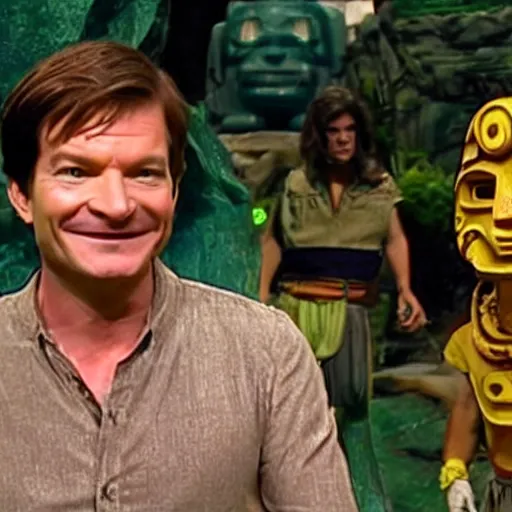 Prompt: a screen still of jason bateman participating in the show legends of the hidden temple.