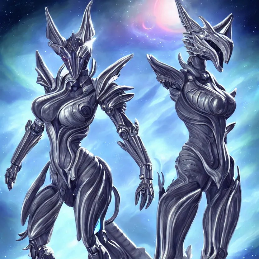 Image similar to goddess shot, galactic sized stunning beautiful anthropomorphic robot mecha female dragon, in space, larger than planets, holding the earth, the earth a mere marble in her claws, detailed silver armor, epic proportions, epic scale, detailed digital art, ultra detailed, furry, macro art, dragon art, giantess, warframe fanart, furaffinity, deviantart, realistic