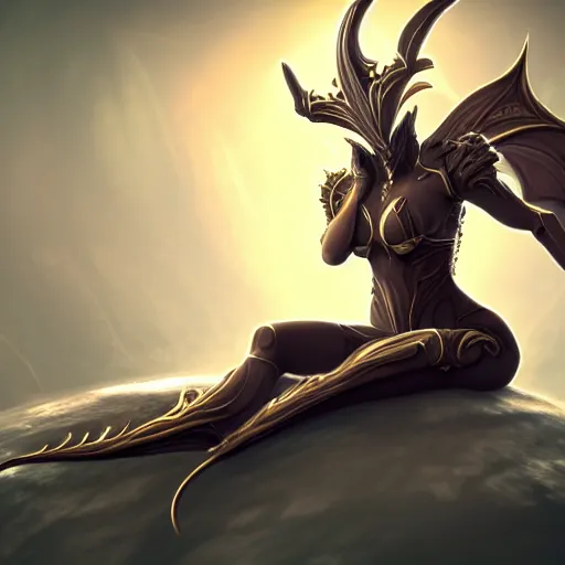 Image similar to highly detailed exquisite fanart, of a beautiful female warframe, but as an anthropomorphic dragon, elegant cinematic pose, sitting on top of a cryopod, epic cinematic shot, sharp clawed perfectly designed hands, professional digital art, high end digital art, DeviantArt, artstation, Furaffinity, 8k HD render