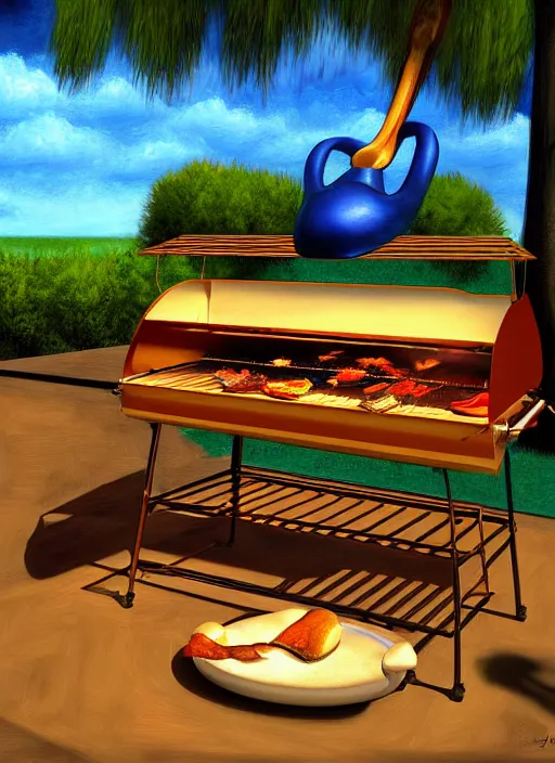 Image similar to barbeque designed by salvador dali, natural lighting, path traced, highly detailed, high quality, digital painting