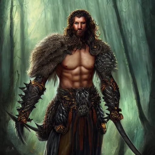 Image similar to a ruthless male druid, full body, 8 k, hyperrealistic, dragon slayer, hyperdetailed, fantasy portrait by laura sava