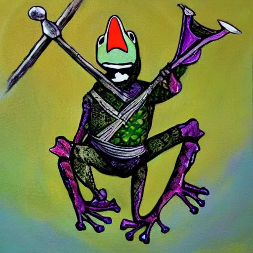 Image similar to frog knight, painting,