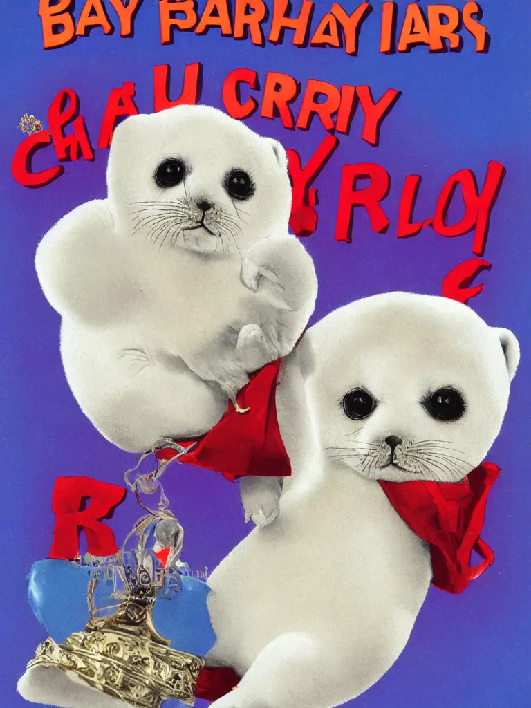 Image similar to baby harp seal at the circus, in the style of barnum and bailey, ringling brothers circus, circus, poster