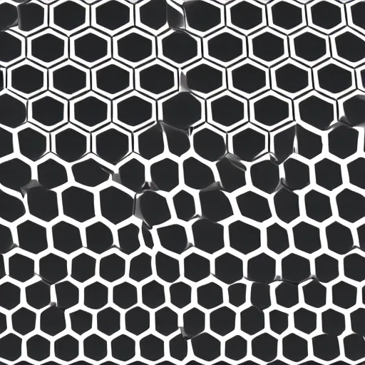 Prompt: tiled texture of hexagons, simetric, black and white