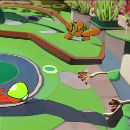 Image similar to frog pokemon, wes anderson, screenshot from pokemon sword and shield