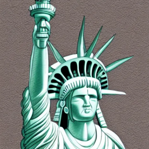 Prompt: the statue of liberty as a native indian with headdress, coper cladding
