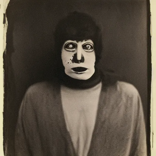 Prompt: photo portrait of ugly face cultist by Diane Arbus and Louis Daguerre