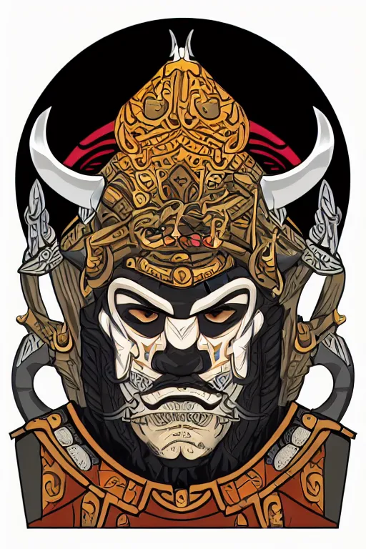 Image similar to A portrait of a bull as evil warlord general on skull throne, sticker, Anthropomorphized, portrait, highly detailed, colorful, illustration, smooth and clean vector curves, no jagged lines, vector art, smooth